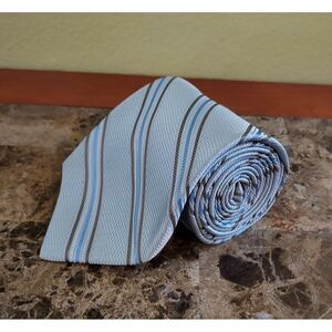 Ike Behar Tie Mens 58x3.75 Blue Striped Woven Textured 100% Silk Preppy Casual